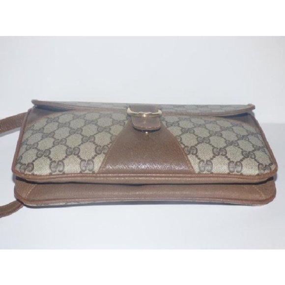 Gucci Vintage Brown Large G Logo Print Coated Canvas 2-Way Purse - Picture 10 of 12